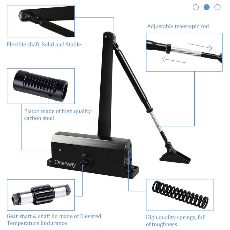 Onarway Adjustable Automatic Size 3 Spring Hydraulic Door Closer/Closure Aluminum Alloy, for Residential and Commercial Use with Fitting Template for Middle-Weight Door-Black - Image 5